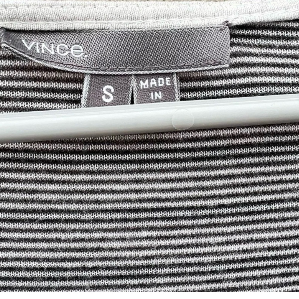 Vince Striped Boat Neck Preppy Top 3/4 Sleeve Casual Classic Grey/Blk SZ S - Picture 7 of 8